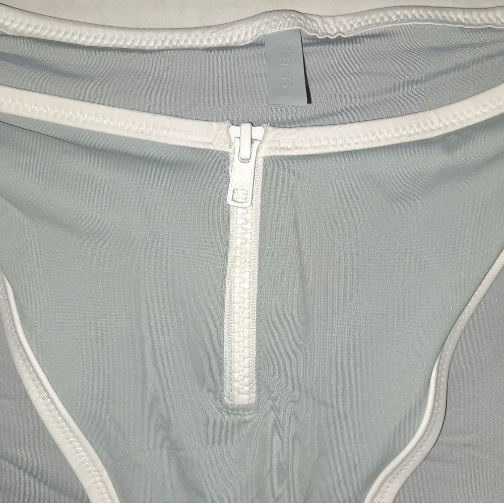 💕NWT SKIMS 2 Piece Sporty Zipper swim Bandeau top & Bikini Set Blue PACIFIC 3X